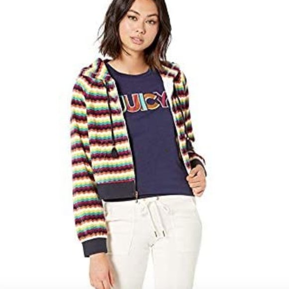 NWT Juicy Couture Stripe Velour Trak Hoodie Jacket - Picture 1 of 4